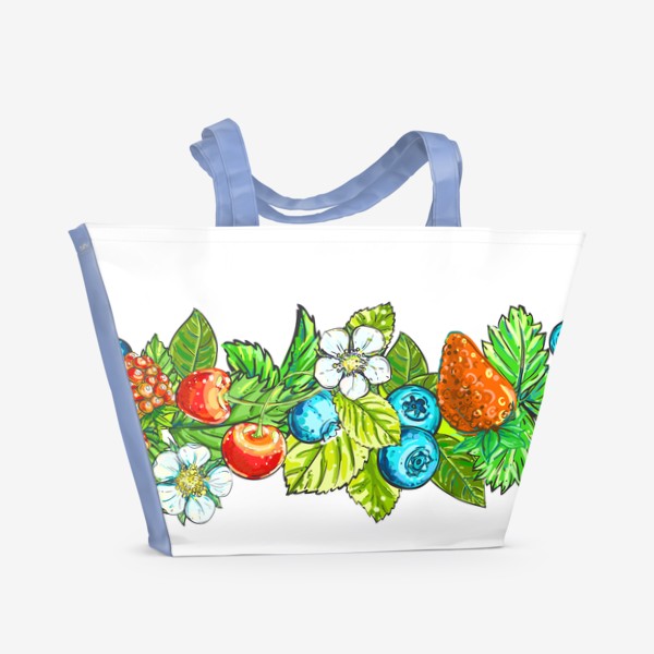 Пляжная сумка &laquo;Ягоды, цветы и листья. клубника, голубика, вишня, малина&raquo;