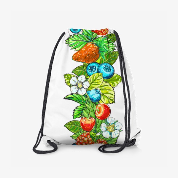 Рюкзак «Ягоды, цветы и листья. клубника, голубика, вишня, малина»