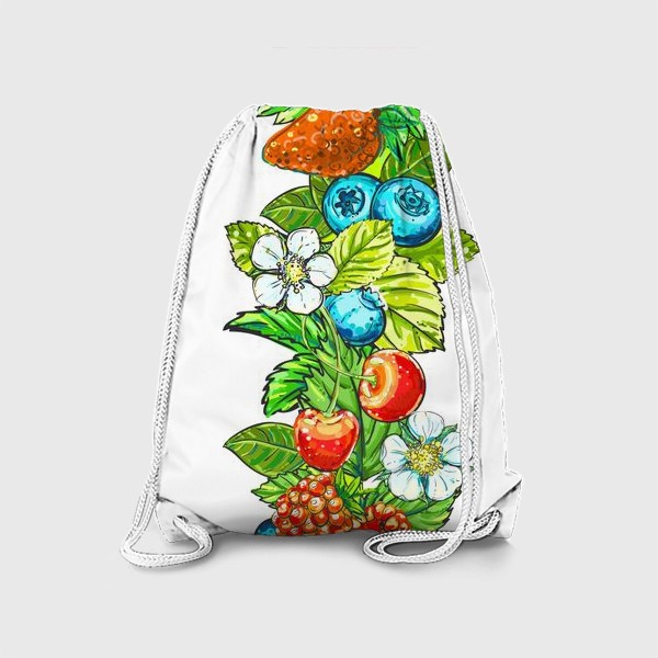 Рюкзак &laquo;Ягоды, цветы и листья. клубника, голубика, вишня, малина&raquo;