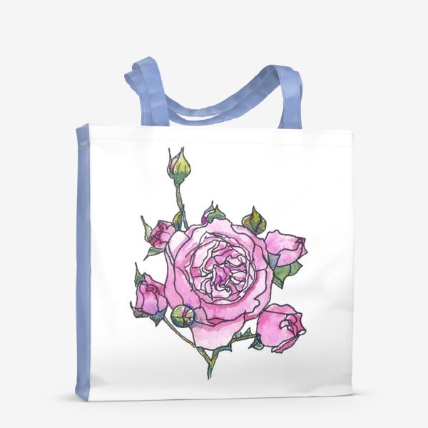 Сумка-шоппер &laquo;Розовая английская роза Остина, ботанический скетч, акварель&raquo;