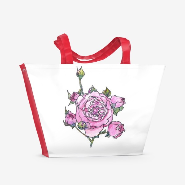 Пляжная сумка &laquo;Розовая английская роза Остина, ботанический скетч, акварель&raquo;
