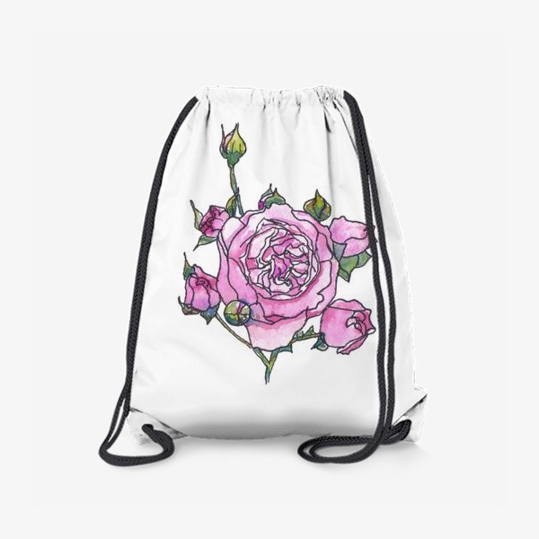 Рюкзак «Розовая английская роза Остина, ботанический скетч, акварель»