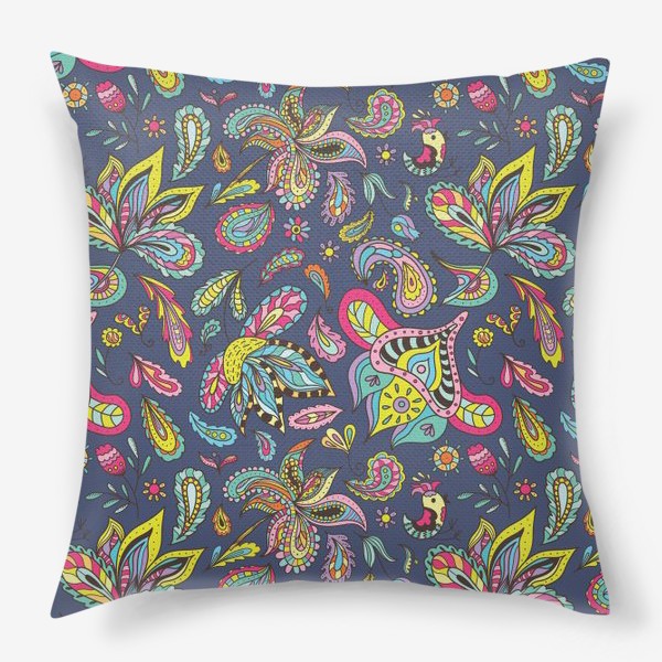 Подушка «Яркие летние индийские орнаменты с огурцами и цветами»