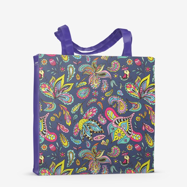 Сумка-шоппер «Яркие летние индийские орнаменты с огурцами и цветами»