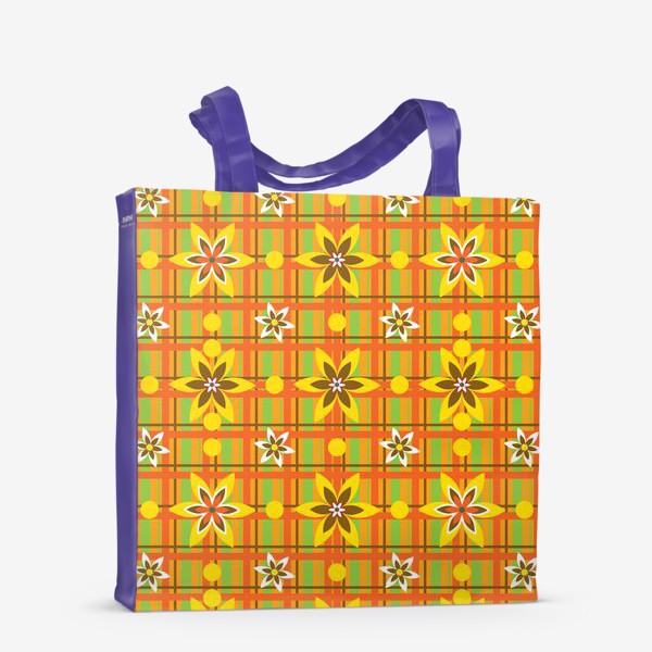 Сумка-шоппер «Оранжевый геометрический паттерн с цветами»
