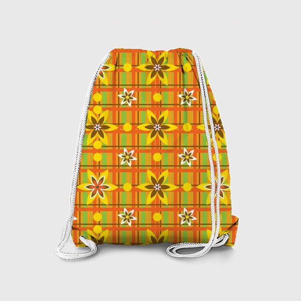 Рюкзак «Оранжевый геометрический паттерн с цветами»