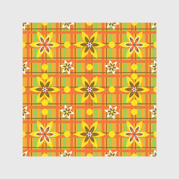 Скатерть «Оранжевый геометрический паттерн с цветами»
