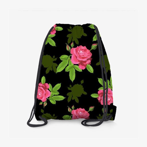 Рюкзак «Паттерн с розами на черном фоне.»