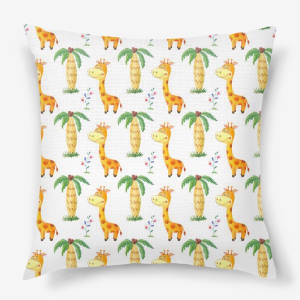 Подушка &laquo;Милый узор с жирафами и пальмами.&raquo;