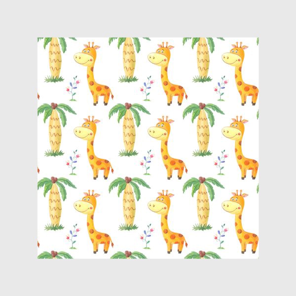Скатерть «Милый узор с жирафами и пальмами.»