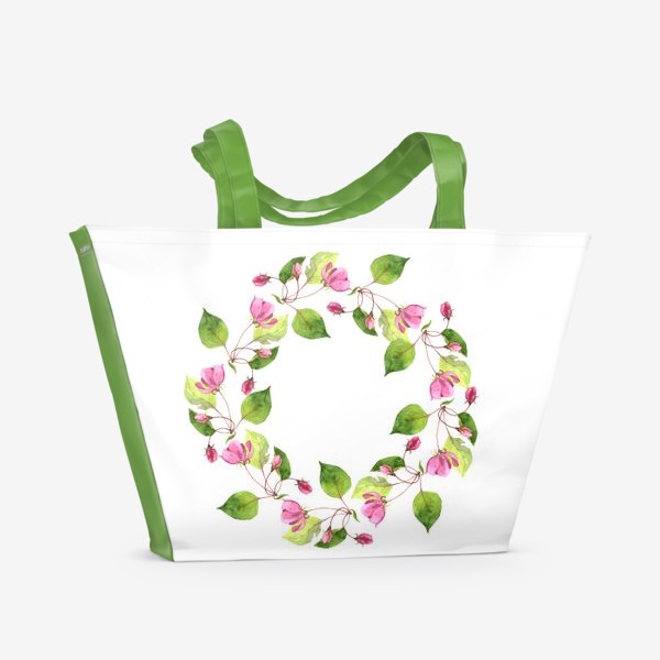 Пляжная сумка «Венок из розовых цветов яблони»