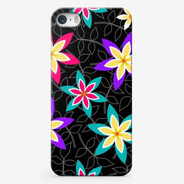 Чехол iPhone «Яркие цветы на черном фоне.»