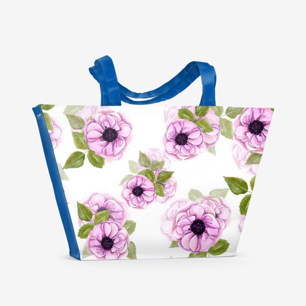 Пляжная сумка &laquo;Розовые анемоны с зелеными листьями&raquo;