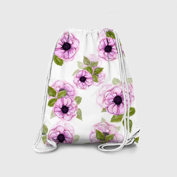 Рюкзак «Розовые анемоны с зелеными листьями»