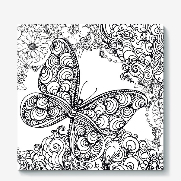 Холст «бабочка и цветы»