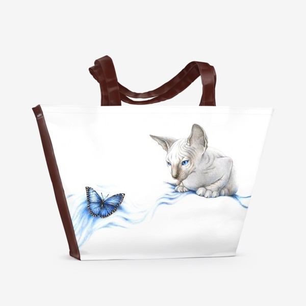 Пляжная сумка «Котенок и бабочка (кот, сфинкс)»