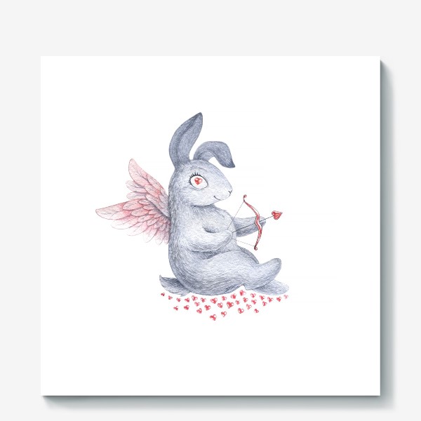 Холст «Зайка-купидон (заяц, кролик, сердце, любовь)»