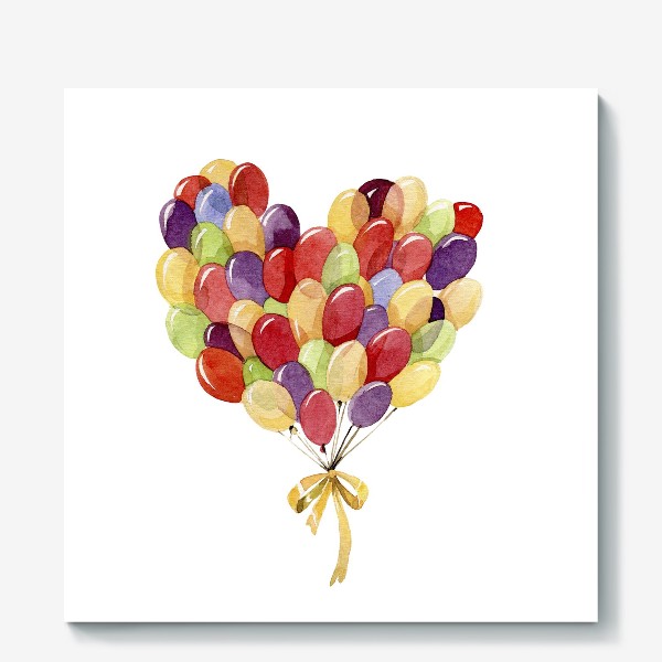 Холст «Разноцветные воздушные шары в форме сердца»
