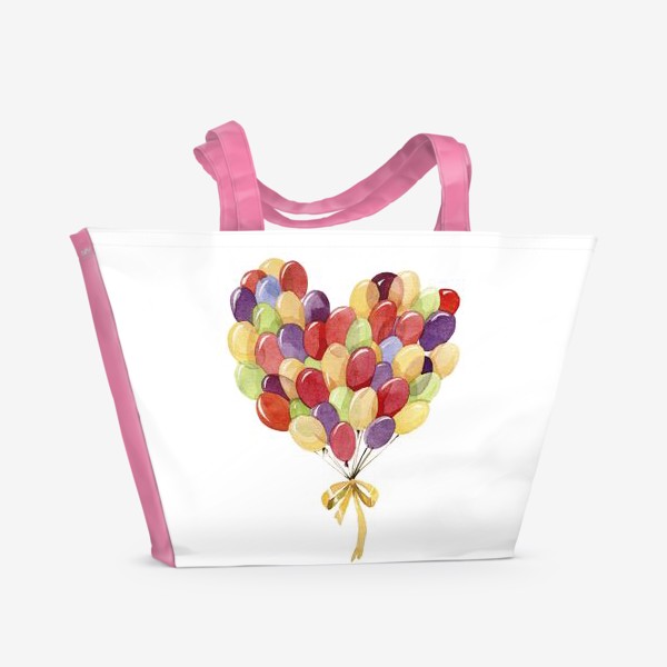 Пляжная сумка «Разноцветные воздушные шары в форме сердца»