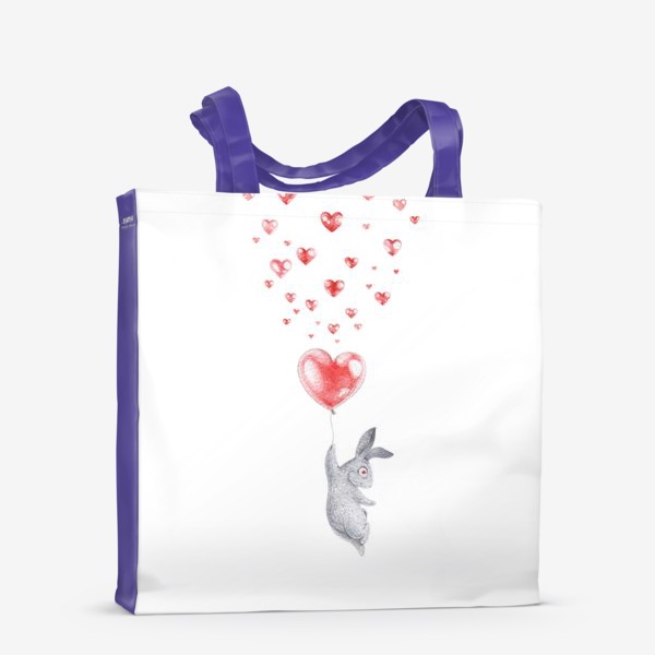 Сумка-шоппер «Влюбленный зайка с шариком (заяц, кролик, любовь, сердце)»
