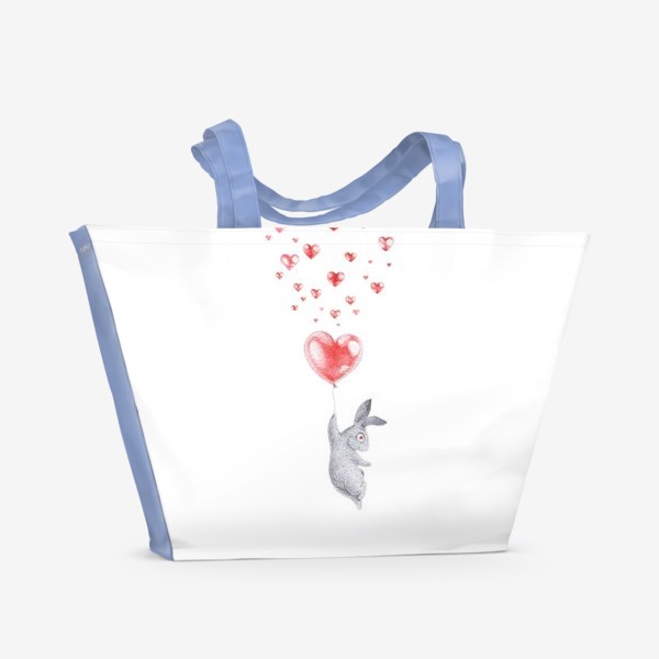 Пляжная сумка &laquo;Влюбленный зайка с шариком (заяц, кролик, любовь, сердце)&raquo;
