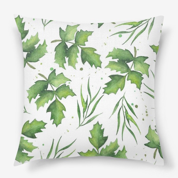 Подушка «Акварельный зелёный листопад»