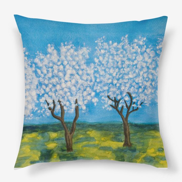 Подушка «белые цветущие деревья»