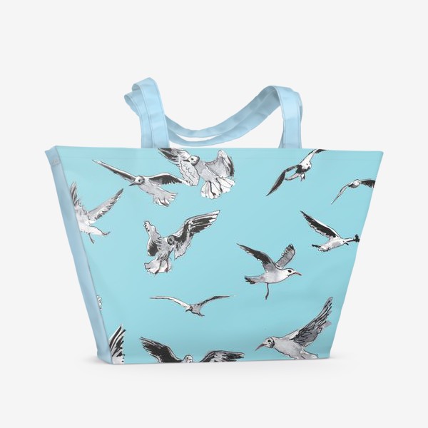 Пляжная сумка «Чайки на голубом фоне»