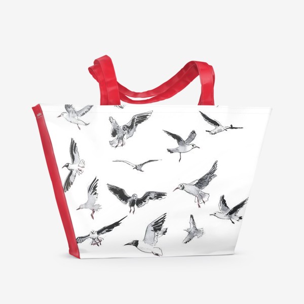 Пляжная сумка «Чайки на белом фоне»