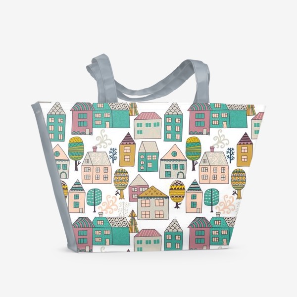 Пляжная сумка «Паттерн. Домики разноцветные. Городская тема. »