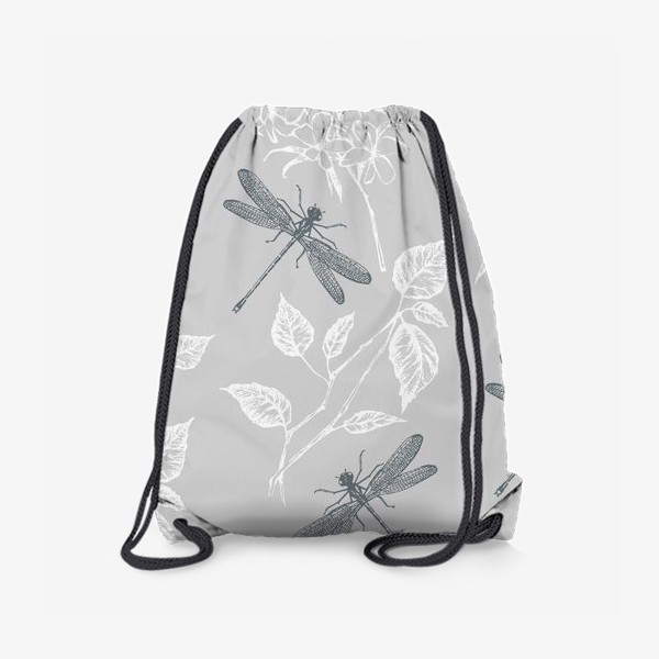 Рюкзак «Стрекозы и растения на сером фоне»