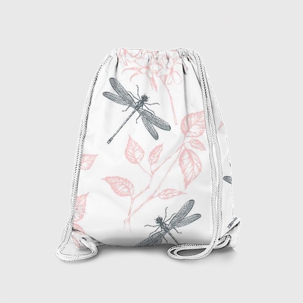 Рюкзак «Стрекозы и растения на белом фоне»