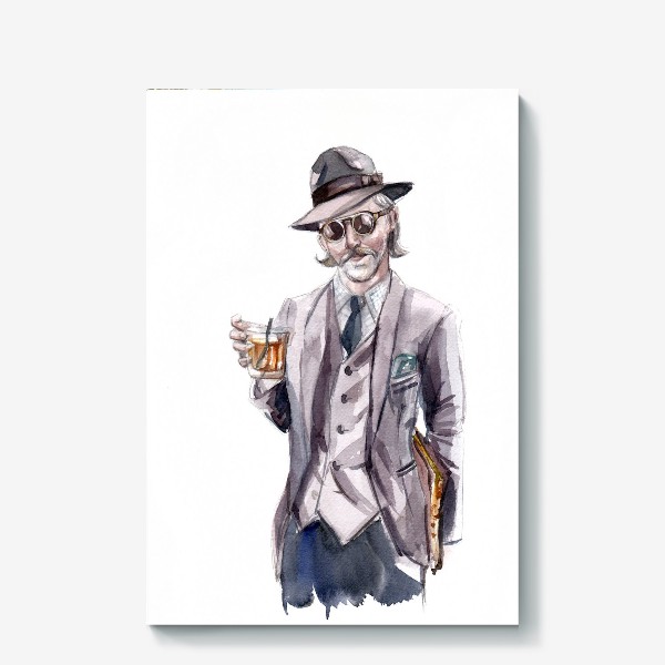 Холст «Мужчина в шляпе и виски»