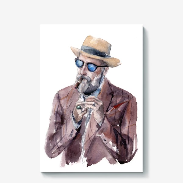Холст «Мужчина в шляпе с сигарой»