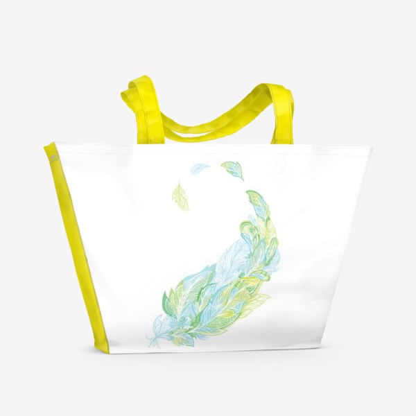 Пляжная сумка «Перо из узоров в зелено-голубых тонах»
