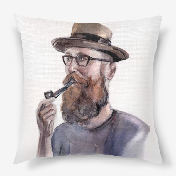 Подушка «Мужчина в шляпе курит»