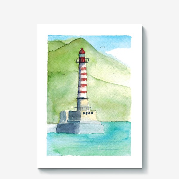 Холст «Акварельный маяк на берегу»