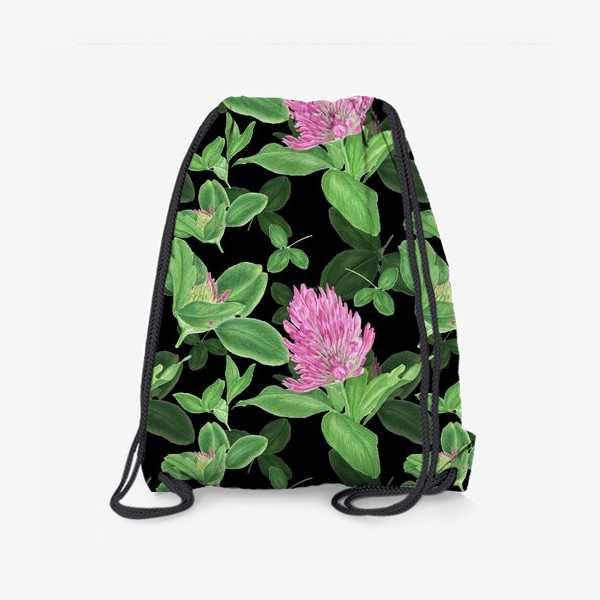Рюкзак «Цветы и листья клевера на черном фоне»