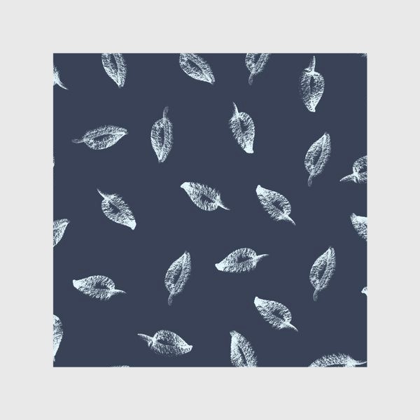 Скатерть «Акварельная белые листья на синем фоне »