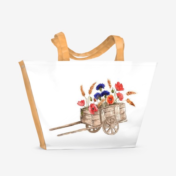 Пляжная сумка «Акварельные полевые цветы в тележке. Рустик»