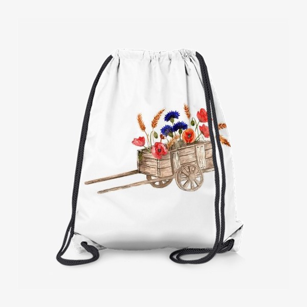 Рюкзак «Акварельные полевые цветы в тележке. Рустик»