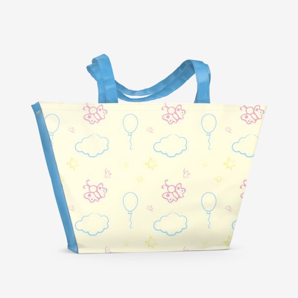 Пляжная сумка «Детский паттерн с бабочками, облачками и звездами»