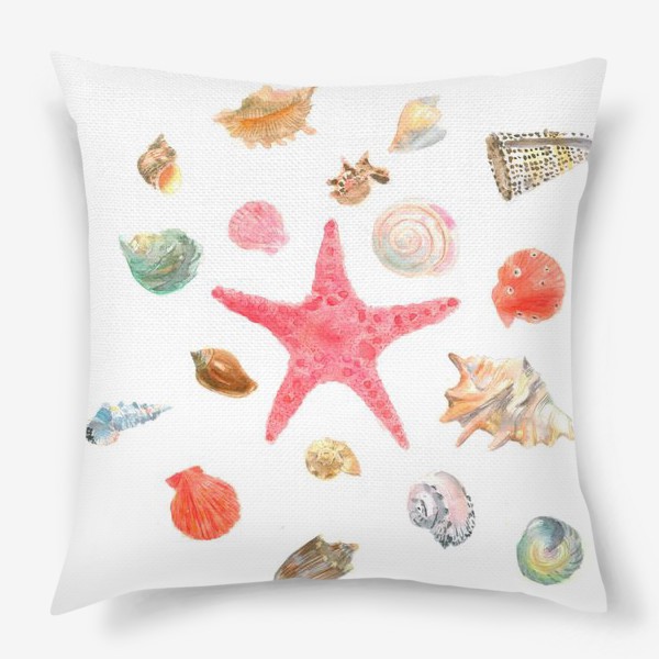 Подушка «Морская звезда и ракушки. Starfish and shells»