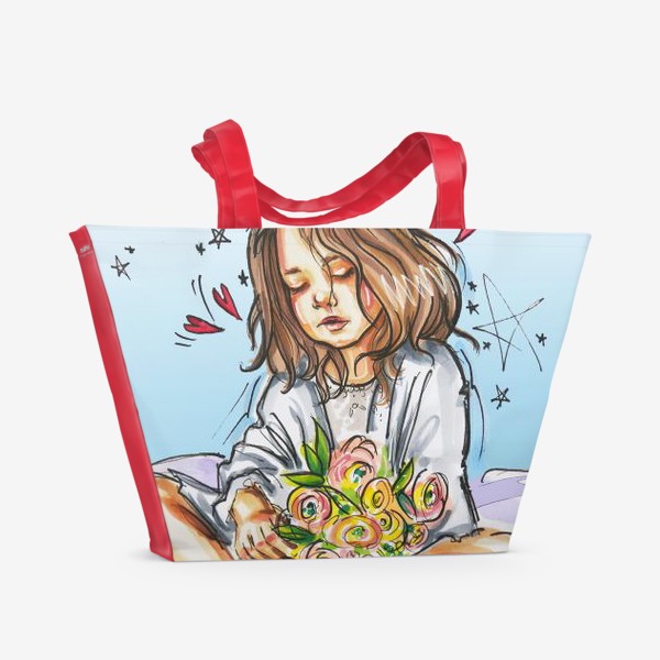 Пляжная сумка «Девочка с букетом»