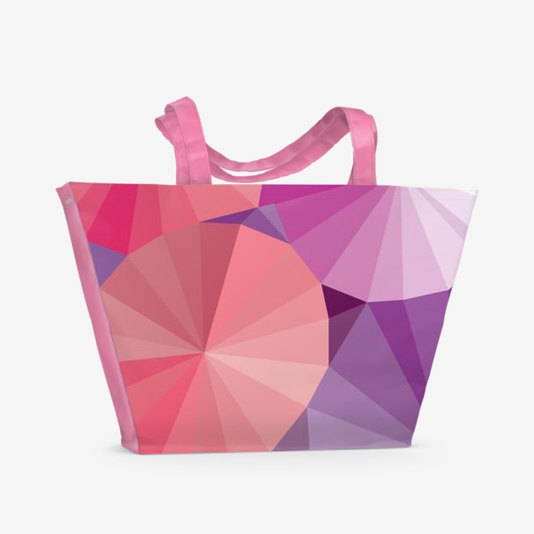 Пляжная сумка &laquo;Объемные  фиолетовые и розовые зонтики в стиле Low Poly&raquo;