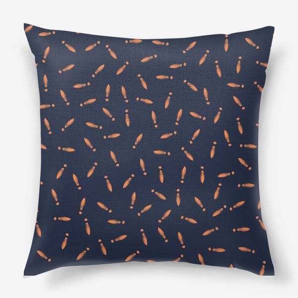 Подушка «Оранжевые абстрактные кегли на синем фоне»
