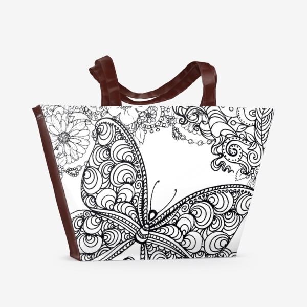 Пляжная сумка «бабочка и цветы»