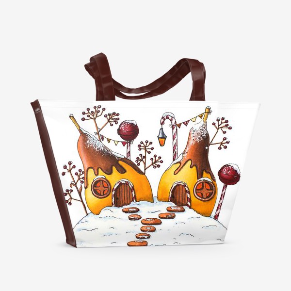 Пляжная сумка «Зима в сладкой стране. Домики-груши.»