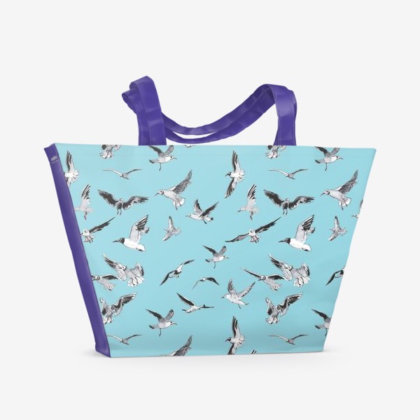 Пляжная сумка «Чайки на голубом фоне маленькие»