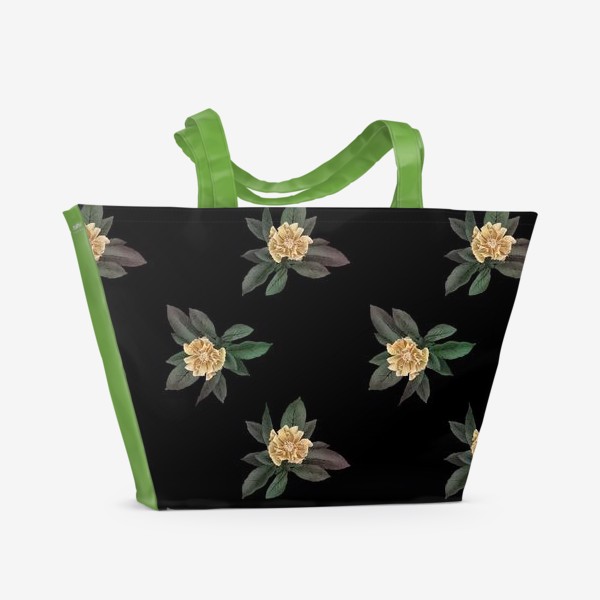 Пляжная сумка «Цветочки на черном фоне»